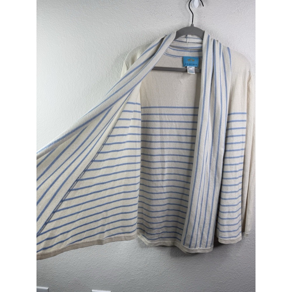 Islefield Silk Cashmere Striped Open Front Cardigan Womens L Quiet Luxury Preppy - Picture 3 of 5